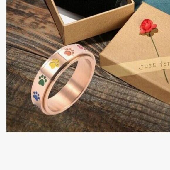 Size 11 Paw Print Spin Ring Rose Gold Stainless Steal Stress Relief Pet Gifts - Picture 3 of 3